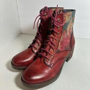 L’Artiste Red Leather Color Print Bootie